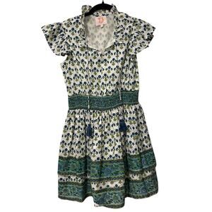 Victoria Dunn 100% Cotton Blue Green Floral Mini Dress Size Small